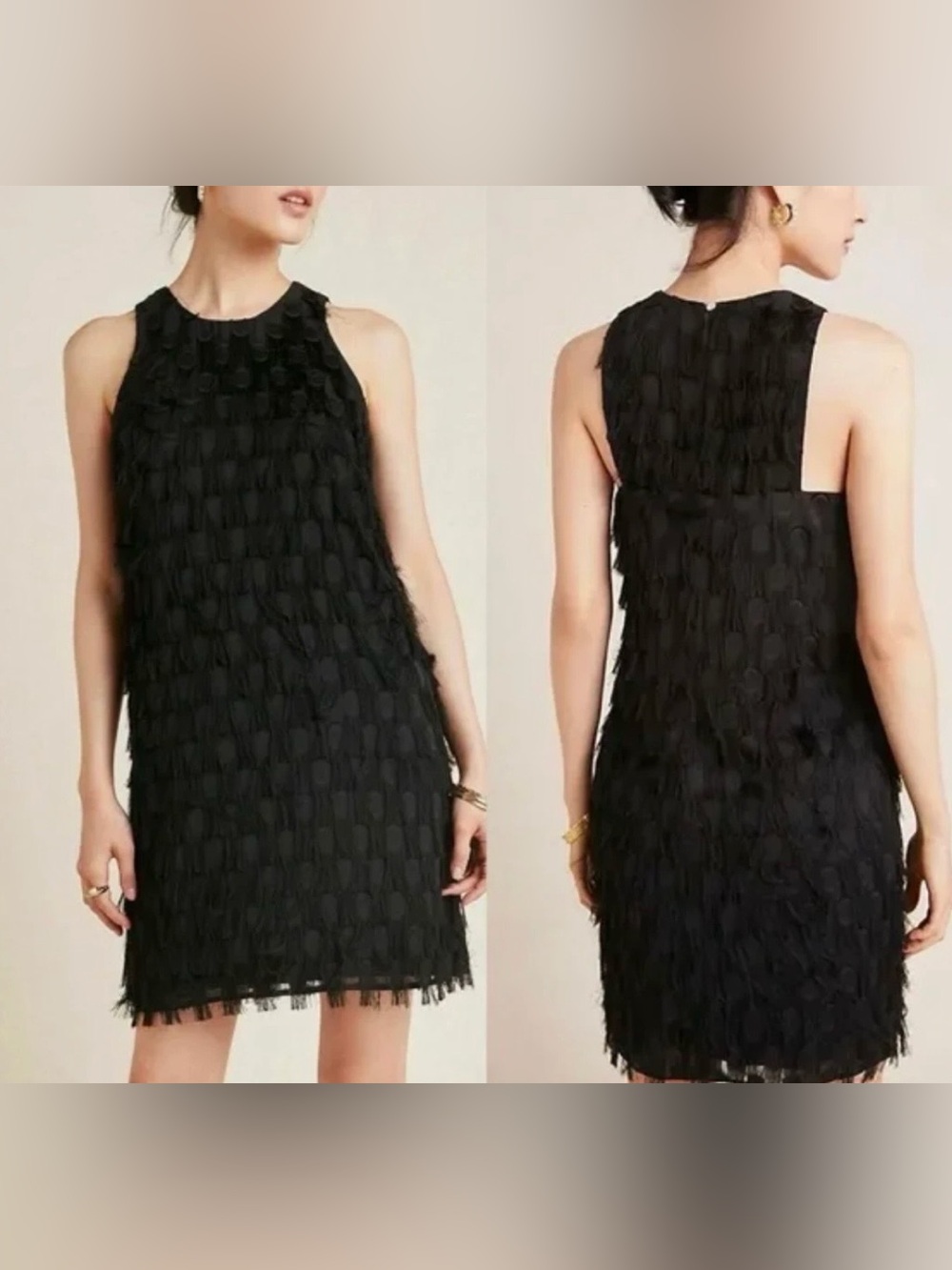 Anthropologie Roxie Textured Fringe Polka Dot Dress - Size 14 - black